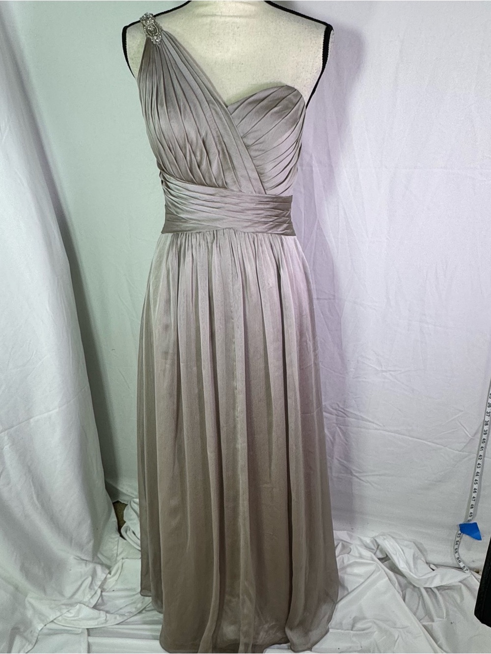 BELSIOE One Shoulder Chiffon Maxi Dress Taupe Formal Prom Wedding Size 4